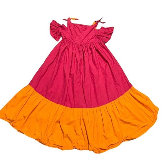 PINKO women’s Aggie Colorblock pink & orange off the shoulder midi Dress size 8 - Picture 5 of 10